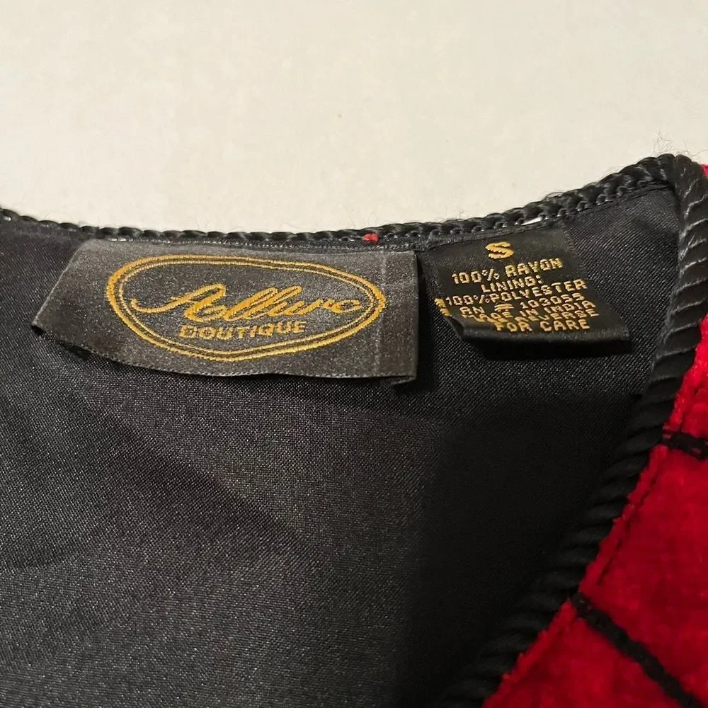 Allure Boutique VTG Black Cat Animal Jacket Embroidered Red‎ Jacket Women Small